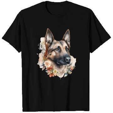 Discover German Shepherd Dog Watercolor Floral T Shirts