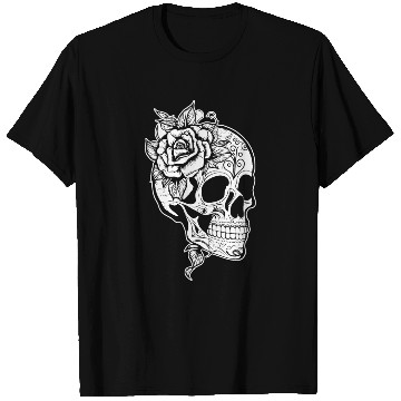 Discover Skull Dia de los Muertos Halloween Tattoo Rose T Shirts