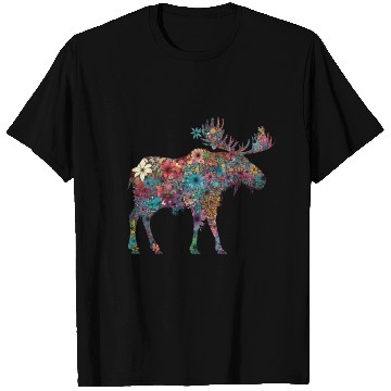 Discover Floral Moose Elk Deer Wild Animal Watercolor 3 T Shirts