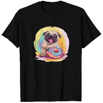 Discover Happy Pug with a Donut T Shirts