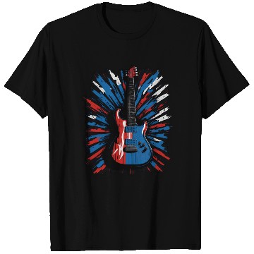 Discover Electric guitar in Union Jack flag colors T Shirts