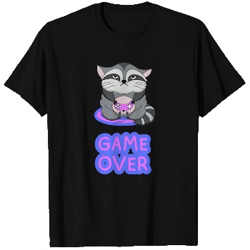 Discover Game Over fat wicked raccoon playing on a console T Shirts