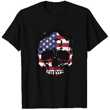 Discover skull head with american flag T Shirts