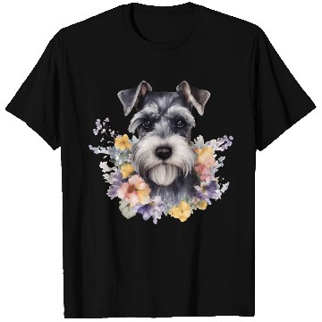 Discover Schnauzer Dog Watercolor Floral T Shirts