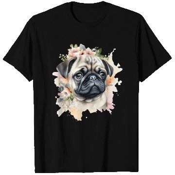 Discover Pug Dog Watercolor Floral T Shirts