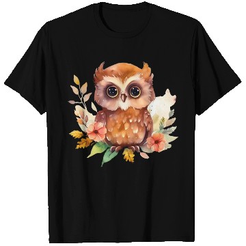 Discover Brown Owl Forest Animal Watercolor Floral T Shirts