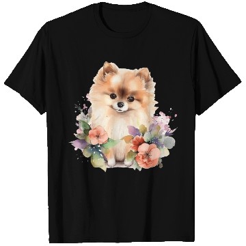 Discover Pomeranian Dog Watercolor Floral T Shirts