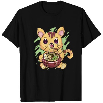 Discover Kawaii Cat Eating Ramen T Shirts