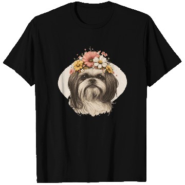 Discover Cute Shih Tzu Flower Crown Pet Dog Breed Floral Pu T Shirts