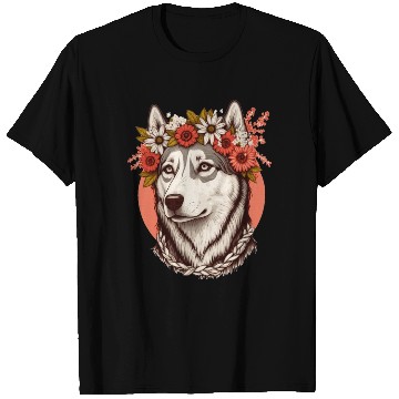 Discover Cute Siberian Husky Flower Crown Pet Dog Breed Flo T Shirts
