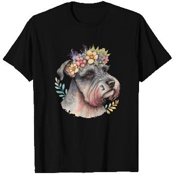 Discover Cute Miniature Schnauzer Flower Crown Pet Dog Flor T Shirts
