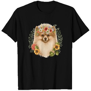 Discover Cute Pomeranian Pom Flower Crown Pet Dog Breed Flo T Shirts