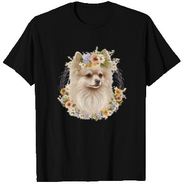 Discover Cute Pomeranian Pom Flower Crown Pet Dog Breed Flo T Shirts