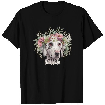 Discover Cute Dalmatian Flower Crown Pet Dog Breed Puppy T Shirts
