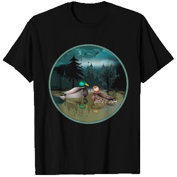 Discover Duck couple in the duck pond at night & moonlight T Shirts