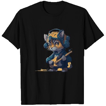 Discover baby tiger playing electric guitar T Shirts