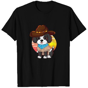 Discover Cowboy dog at sunset T Shirts