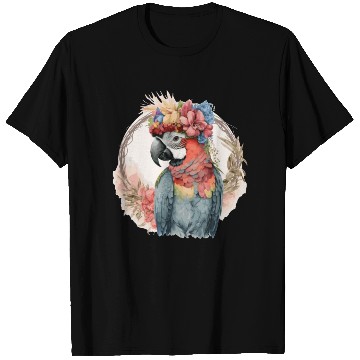 Discover Colorful Parrot Watercolor Macaw Bird Flower Crown T Shirts
