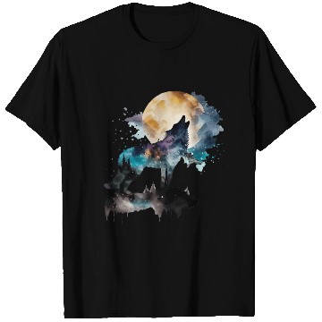 Discover Mountain Wolf Multicolor Watercolor Portrait T Shirts