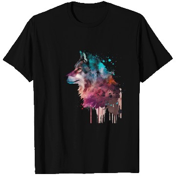 Discover Wolf Multicolor Watercolor Portrait T Shirts