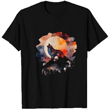 Discover Wolf Howling at Moon Watercolor T Shirts