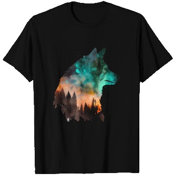 Discover Forest Wolf Multicolor Watercolor Portrait T Shirts