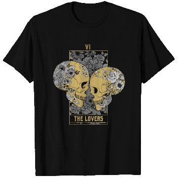 Discover Gold Tarot Lovers Skull Card T Shirts