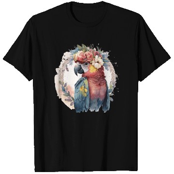 Discover Watercolor Parrot Macaw Bird Flower Crown Pet Bird T Shirts