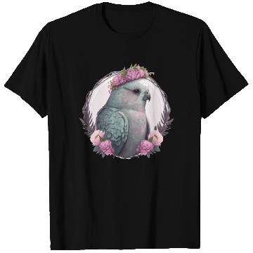 Discover Watercolor Gray Budgie Parakeet Bird Flower Crown T Shirts