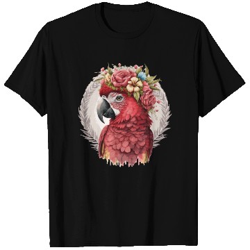 Discover Scarlet Macaw Parrot Watercolor Bird Flower Crown T Shirts