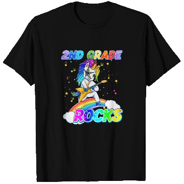Discover 2nd Grade Rocks Unicorn Rainbow Back T Shirts