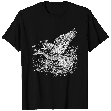 Discover Elegant Flying Seagull Over The Water T Shirts