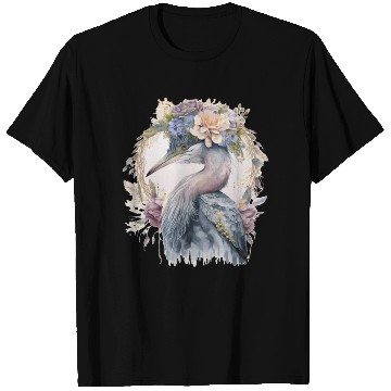 Discover Watercolor Heron Freshwater Bird Watching Flower C T Shirts