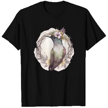 Discover Watercolor Hummingbird Flower Crown Floral Birds T Shirts