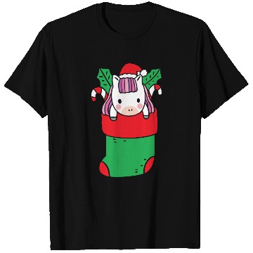 Discover Cute Unicorn inside Christmas Sock with Candy Cane T Shirts