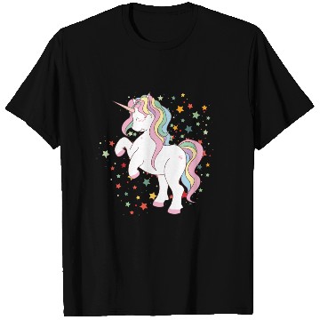 Discover Cute Rearing Rainbow Unicorn Falling Stars T Shirts