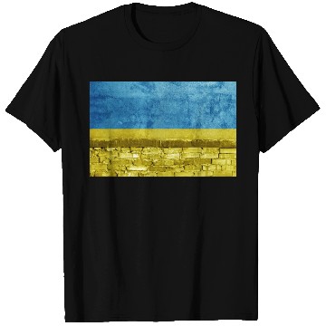 Discover Brick wall with Ukraine flag T Shirts
