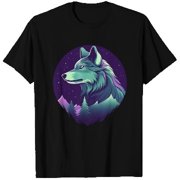 Discover Starry Night Wolf With Northern Light Colors T Shirts