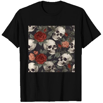 Discover Skulls & Red Roses Pattern Dark Elegant Gothic T Shirts