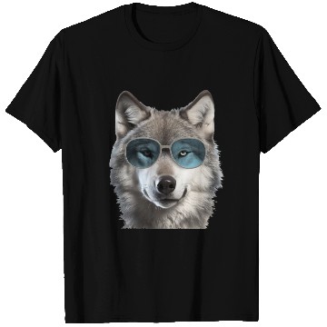 Discover Grey Wolf Wearing Blue Sunglasses Wildlife Animal T Shirts