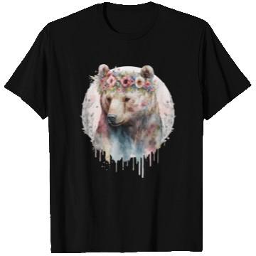 Discover Artistic Watercolor Grizzly Bear Flower Crown Boho T Shirts