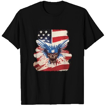 Discover Angry Skull Bursting Through US Flag T Shirts