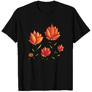 Discover Orange Flowers In Green Spring Watercolor T Shirts