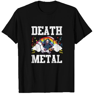 Discover Death Metal Grim Reaper Riding A Unicorn Trick T Shirts