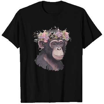 Discover Cute Chimp Chimpanzee Flower Crown Floral Ape Monk T Shirts