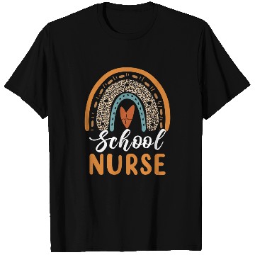 Discover School Nurse Rainbow Leopard Print Nursing Back to T Shirts