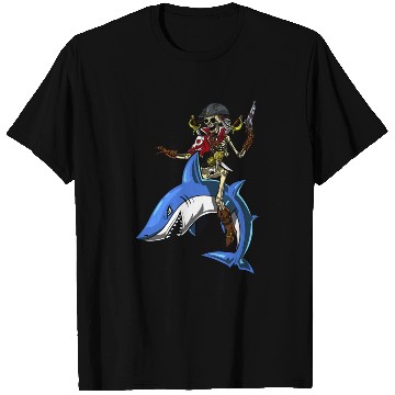 Discover Skeleton Pirate Sailor Riding Shark Ocean Fantasy T Shirts