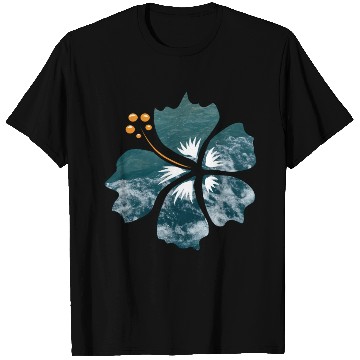 Discover Hibiscus Flower On Blue Ocean Waves Background T Shirts