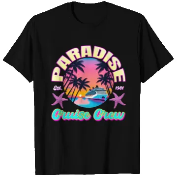 Discover Paradise Cruise Crew-80's Miami Cruise Ship Design T Shirts