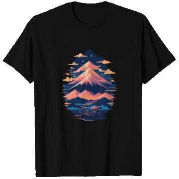 Discover Serene Mount Fuji Sunset Peaceful River Scenery T Shirts
